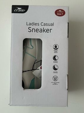 Crane Ladies Casual Sneaker in White with Teal Accents